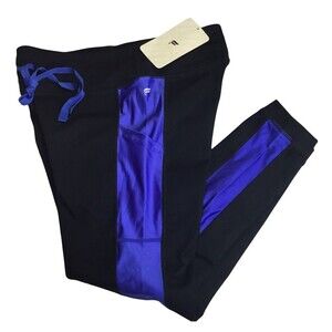 Fabletics Women Legging Medium Black Blue Mid-Rise Powerhold Tie Waist